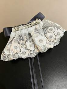 1 pieza Clip de pelo con lazo de encaje, Estilo lazo de encaje Horquilla de cinta, Clip de primavera para moño, trenza, adecuado para boda, fiesta, escuela - Multicolor - Ver 6