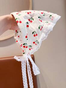 1 pieza Pañuelo triangular de mujer con estampado de cereza y ribete de encaje, accesorio para el cabello estilo bohemio para vacaciones, bandanas de vacaciones - Multicolor - Ver 7