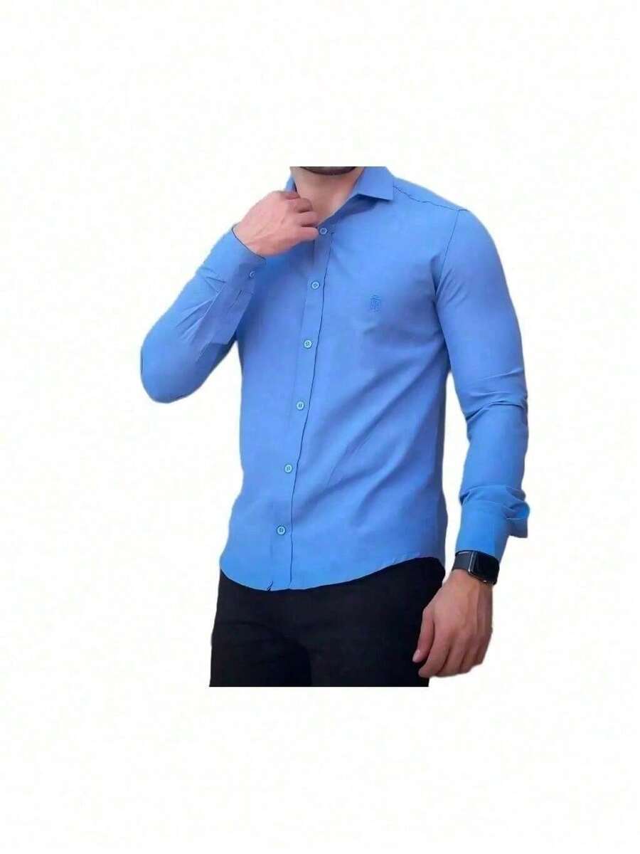 Premium Quality Slim Men's Dress Shirt - Excellent Finish - 淺藍色 - 查看 1