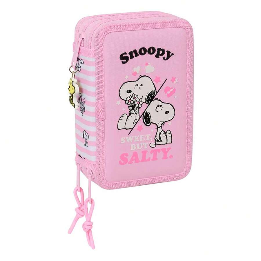 Safta حافظة أقلام مزدوجة Snoopy للأطفال، منظم مدرسي مع حجرتين منفصلتين وسحابات، شريط مطاطي على الظهر للتثبيت، للعودة إلى المدرسة - ثلاث - حافظة أقلام (2) - مشاهدة 1