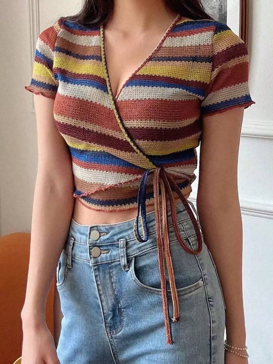 Camiseta De Punto Con Envoltura Y Bloques De Color - Multicolor - Ver 1