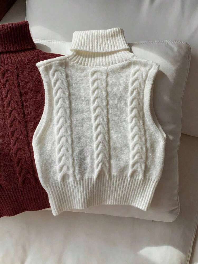 Conjunto de 2 piezas de top de punto sin mangas de cuello alto informal - Multicolor 2 - Añade 6