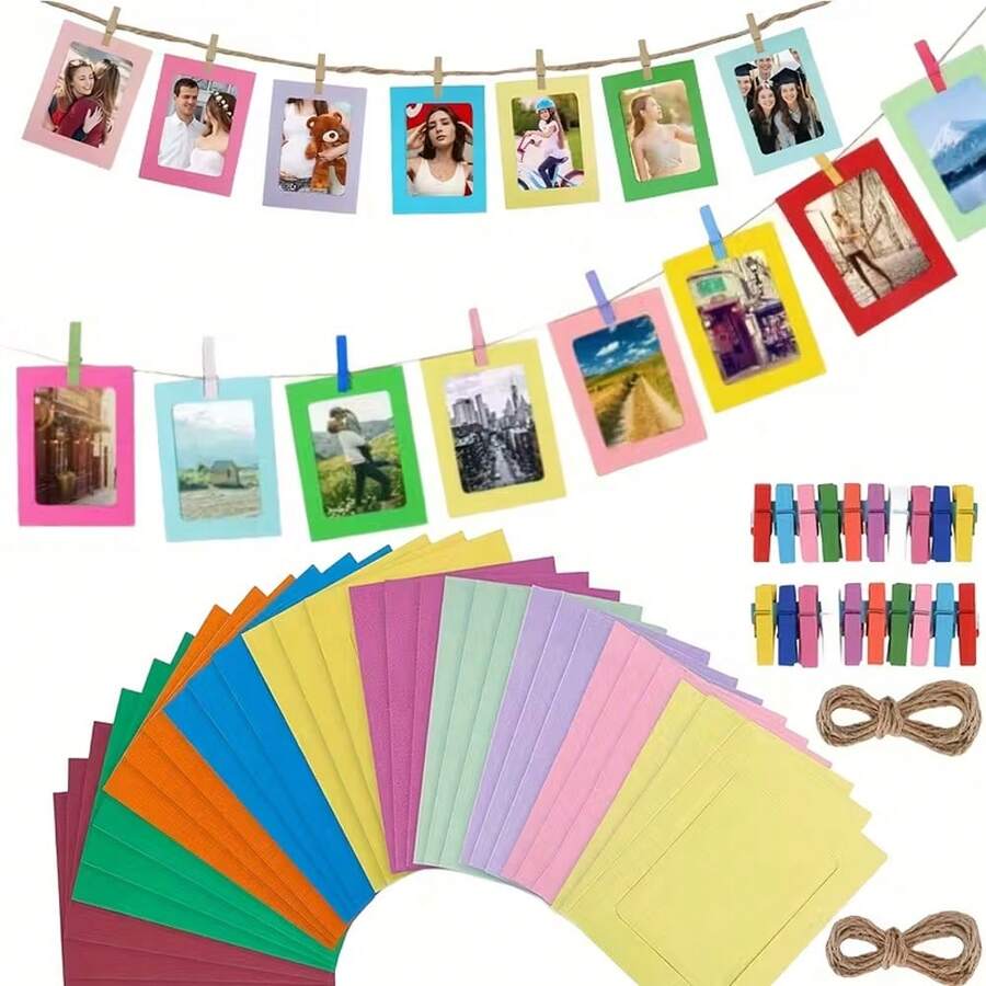 21pcs 6-Inch Paper Photo Frame, Black Multi-Colored Cardboard Photo Hanging Box - Home, Office, Wedding And Party Decorative Clip Photo Display | Suitable For Birthdays And Graduation Ceremonies, Photo Display (Random Colors) - one-size - View 1