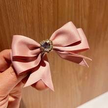 1/2pcs Solid Color Minimalist Pink Bow Cute Crystal Heart Hair Clips, Princess Style Side Clips, Summer Hair Accessories,Hair Barrettes - Multicolor - View 12