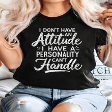 1 Piece Of 100% Cotton Cropped T-Shirt, Casual Round Neck With Print. It's Not That I Have Bad Behavior, It's Just That My Personality Is Difficult To Manage. Breathable Short Sleeves For Everyday Wear. - 黑色 - 查看 2