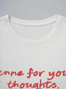 Camiseta de manga corta con cuello redondo oversize para mujer, camiseta con lema divertido, camiseta con diseño de pasta, camiseta con tema de comida, adecuada para todas las edades, ideal para salidas casuales, reuniones y uso diario, primavera/verano-Vintage Street Style Unisex Loose Cotton Short Sleeve Crew Neck T-Shirtblusas para mujer. blusas.blusas casuales para dama. - Blanco - Ver 4