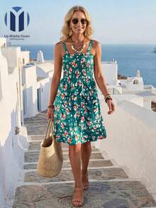 Vestido Casual De Playa Para Mujer Con Estampado Floral De Verano - Verde - Ver 5