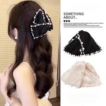 Kẹp tóc hình tam giác vỏ ngọc trai satin mới năm 2026, phụ kiện tóc kiểu Pháp thanh lịch. - Đen+Trắng - Xem 1