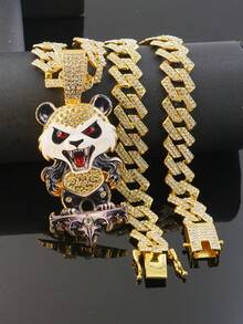 1pc Fully Rhinestoned Panda Animal Pendant Necklace, Fashionable Shiny Hip-Hop Style Accessory, Suitable For Daily Wear - Panda Pendant Necklace - View 5