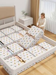 1PC Foldable Sloth Print Under Bed Storage Bag, Heavy Duty Dustproof Moistureproof Organizer With Reinforced Handle And Zipper, Large Capacity Suitable For Bedroom Living Room Dorm To Store Clothes Blankets Toys And Sundries - White - View 1