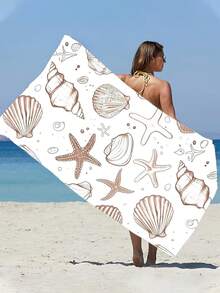 250克超强吸水速干超细纤维沙滩巾，海星图案，白色背景。适用于沙滩、泳池、游泳、瑜伽垫、防晒披肩、夏季旅行、露营。 - 白色 - 查看 9