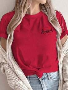Camisetas de Verano [Estampado de Doble Cara] Camiseta de Mujer, de Manga Corta y Cuello Redondo, Estilo Casual, con Costuras de Béisbol y el Texto "LIVIN' THAT MOM LIFE", Lavable a Máquina, Adecuada para Uso Casual, Ropa Multiusos, Camiseta a la Moda, Material Cómodo, Para Entusiastas del Estilo, Holgada y Cómoda para el Verano. - Rojo - Ver 3