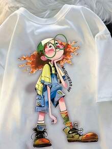 Top de manga corta con logotipo de patrón pequeño, estilo creativo y de moda, 100% aventura puro - Blanco - Ver 1