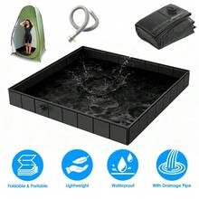Foldable Camping Shower Pan, 41" Portable Shower Base With Drainage Pipe, Collapsible Outdoor Shower Tub For Camping, RV, Hiking, Indoor And Outdoor Use - As Pic - View 12