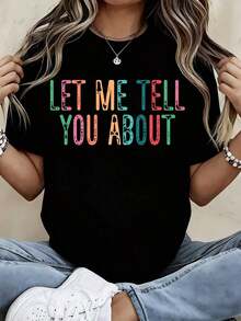 Camiseta con Estampado de Texto Colorido "Déjame Contarte Sobre Mi Jesús", Ropa Casual para Mujer, Top Cómodo de Corte Holgado, Perfecto para Salidas Diarias y Actividades Ligeras - Estilo Urbano Vintage, Camiseta Unisex de Algodón, Manga Corta, Cuello Redondo, 100% Algodón - Negro - Ver 3