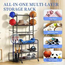 UNHO Sports Equipment Organizer Metal & Wood Large Storage Rack W Wheels For Garage 64x40x106cm - Black - View 7