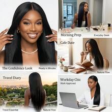 Long Straight V Part Synthetic Wig 20-32 Inch - Easy Wear Synthetic Hair For Everyday & Party Looks - Black - View 6