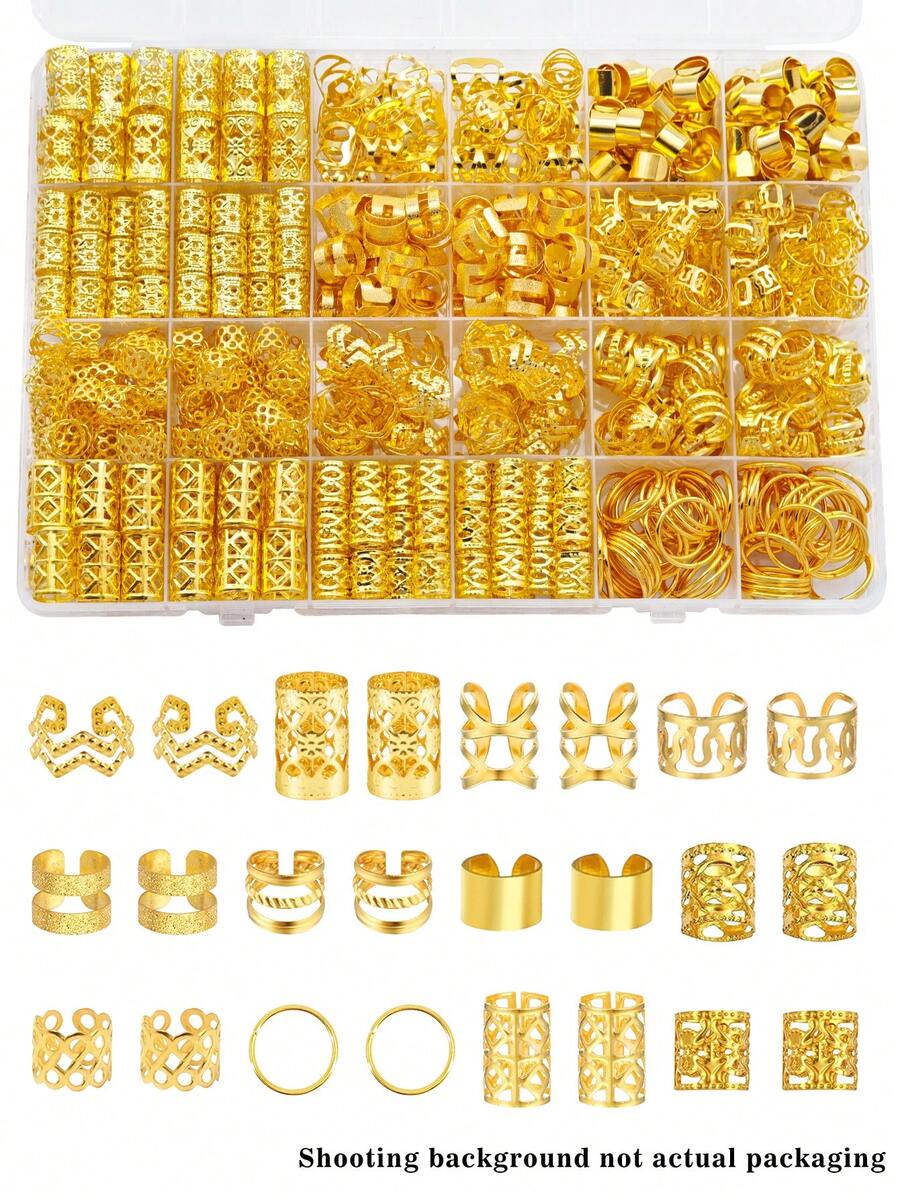 Juego de 280 piezas de accesorios para el cabello de aleación, estilo bohemio elegante, diseño de cuentas huecas, forma redonda, unicolor, adecuado para el Día de San Patricio, kit de decoración de cabello unisex, clips para el cabello, pinzas de garra