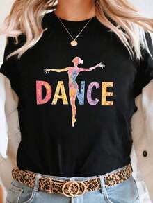 Camiseta de danza moderna y elegante, diseño artístico y creativo, perfecta para amantes del baile, disponible en talla M y color negro, moda juvenil y . - Negro - Ver 8