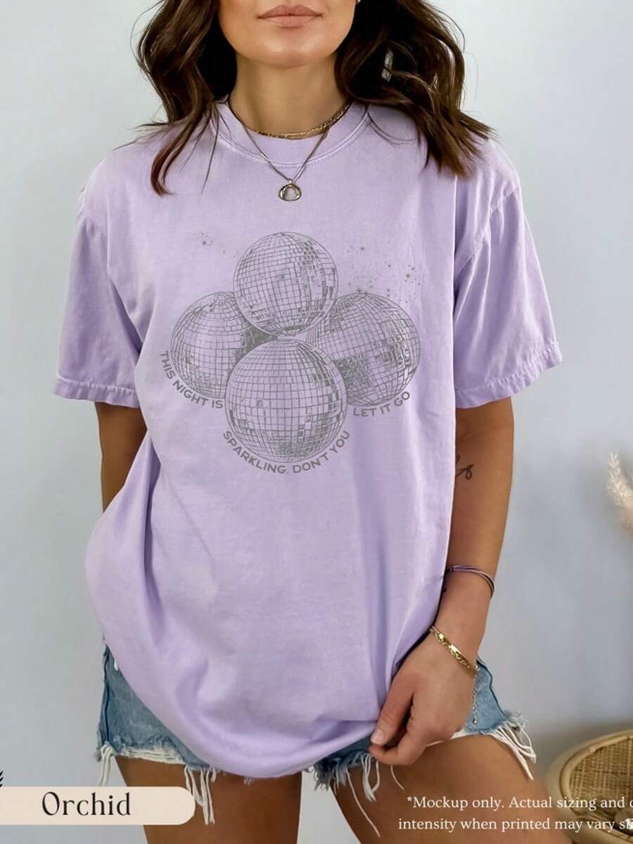 Tonight's A T-Shirt With Bright And Comfortable Colors, A Women's Disco Ball T-Shirt, A Minimalist T-Shirt With A Shiny Disco Effect, Individually Packaged - 多色2 - 查看 1