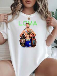 Camiseta de Mujer Casual con Cuello Redondo, Opciones en Blanco y Negro, Estampado Gráfico LOMA, Camisetas de Uso Diario, Tops de Verano, Camisetas Gráficas, Conjuntos de Verano para Mujer, Camisetas Cortas para Mujer, Tops Vintage de Algodón, Ropa Linda para Mujer, Playera Holgada para Mujer - Blanco - Ver 7