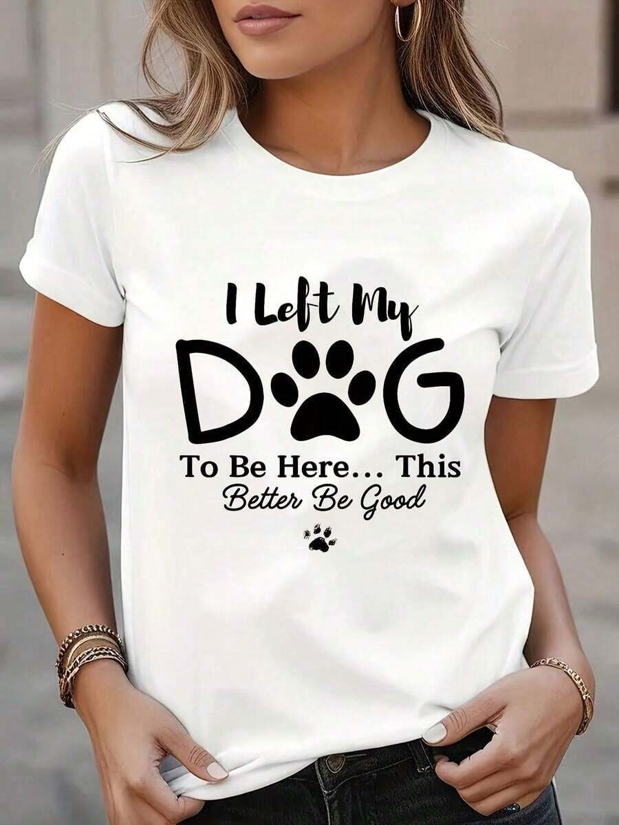 ComfortableCamiseta casual para mujer, con estampado de perro, lavable aáquina, perfecta para usar en primavera y verano.Fashion All-match Women's Short Sleeve T-shirt, Basic Style for Inner & Outer Wear - Blanco - Ver 1