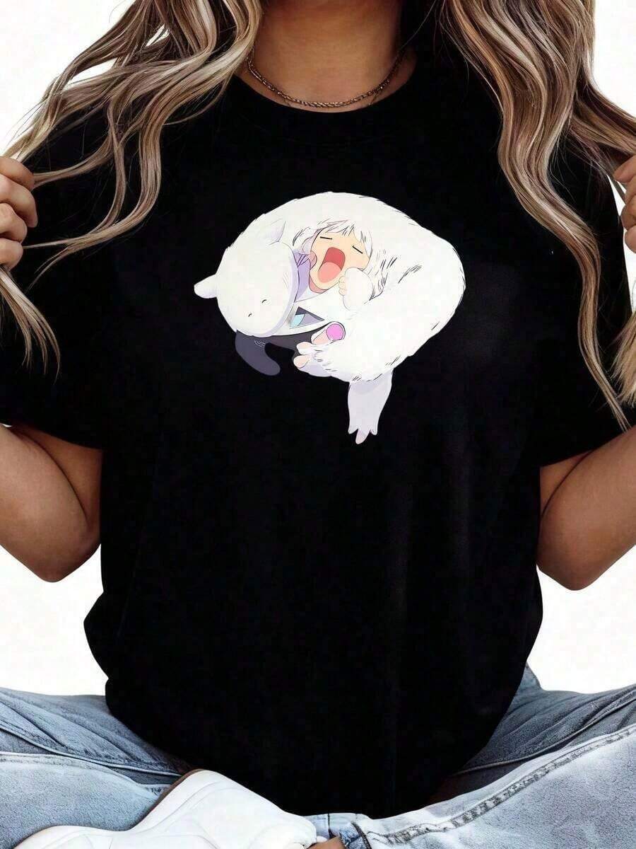 Cartoon Graphic Print T-Shirt, Harajuku Japanese Anime Style, Casual Short-Sleeve T-Shirt, Plus Size For Women - 100% Cotton. Suitable For Versatile Casual Wear In Spring, Summer, And Autumn. | Exquisite Design | Loose And Comfortable | Easy To Match | - 1 - 查看 1