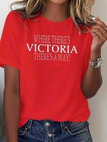 Fashion NEWCamiseta de Algodón Casual de Última Moda para Mujer Nombre: VICTORIA Camiseta de Algodón Cómoda para Mujer Estilo versátil adecuado para el verano-Vintage Street Style Unisex Loose Cotton Short Sleeve Crew Neck T-Shirt - Rojo - Ver 8