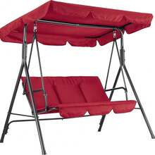 Meiyiu Modern Outdoor Patio Swing Chair, 3‑Seater Stable Metal Frame With Adjustable Sun Canopy For Adults Garden Leisure - Red - View 3