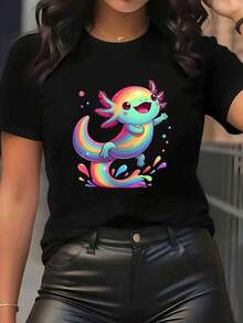 Playeras de mujer de algodón: Camiseta de manga corta para mujer, deslumbrante y linda, con un animado estampado de nutria, de cuello redondo, fácil de llevar, cómoda y transpirable, adecuada para primavera, verano, otoño e invierno, perfecta para reuniones de amigos, viajes de fin de semana o uso diario. - Negro - Ver 1