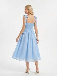 MOD Vestido de verano con estampado floral y tirantes anudados para mujeres, vestido largo con estampado floral para primavera, vestido de vacaciones, vestido de fiesta, atuendos de campo, ropa de playa de vacaciones, vestido bohemio para mujeres, atuendos de cumpleaños para mujeres, vestido de primavera y verano, atuendos para brunch - Azul 2 - Ver 6