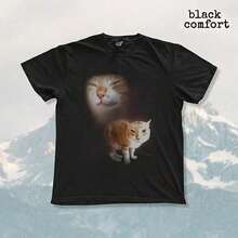 short-sleeveCamiseta con gato lindo con sombrero, camiseta estética divertida de gatito, camiseta con gráfico de gato elegante, camiseta de animal acogedor, regalo para amantes de los gatos unisex.100% Cotton - Negro - Ver 1