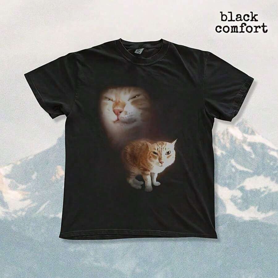 short-sleeveCamiseta con gato lindo con sombrero, camiseta estética divertida de gatito, camiseta con gráfico de gato elegante, camiseta de animal acogedor, regalo para amantes de los gatos unisex.100% Cotton - Negro - Ver 1