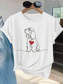 Camiseta Premium para Mujer con Diseño de Corgi - Suave y transpirable, de manga corta y cuello redondo, con estampado de perro corgi, lavable a máquina, adecuada para uso casual en primavera, verano y otoño, disponible en tallas S-XXL, ideal para caminar, salidas al parque y uso diario. Ecológica. - Blanco - Ver 7