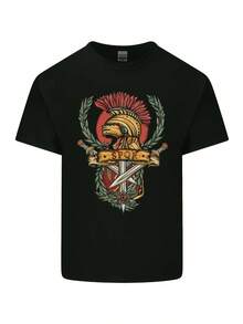 Men's Fitness Training T-Shirt, Decorated With The SPQR Helmet Pattern. - 黑色 - 查看 1