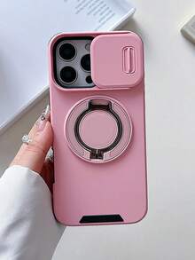1pc Shock-Absorbing Phone Case With Rotating Ring Holder And Sliding Camera Cover, Compatible With IPhone 17/16/15/14/13/Pro Max Series, Durable Soft Protective Shell - Pink + Lanyard - View 7