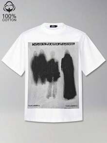 Camiseta de manga corta para hombre con estampado gráfico de sombra oscura vintage, estilo grunge punk, ropa de calle moderna y casual. - Blanco - Ver 2