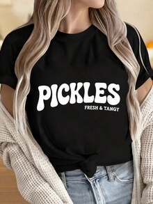 Camisetas para Mujer y Hombre con Cuello Redondo y Mangas Cortas, Camiseta Fresca y Ácida con Estampado de Pepinillos, Camiseta Casual de Manga Corta con Diseño Gráfico para Mujer, Camiseta de Moda para Amantes de los Pepinillos. Estampados Divertidos Ideales para Fiestas de Navidad, Actividades Deportivas, Fiestas de Vacaciones, Salidas, Deportes y Otros Regalos Festivos. - Negro - Ver 1