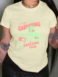 Camiseta de Mujer con Estampado del Club de Entusiastas de la Jardinería, Top Casual de Manga Corta y Cuello Redondo, Adecuada para Verano y Primavera, Ropa de Mujer - Blanco - Ver 7