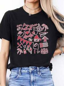 Camiseta de Mujer% Algodón con Estampado de Equipo de Rugby, Camiseta Casual de Primavera/Verano, Camiseta Deportiva de Manga Corta con Cuello Redondo, Top de Mujer, Ligera, Transpirable, Éxito de  de Verano. - Negro - Ver 6