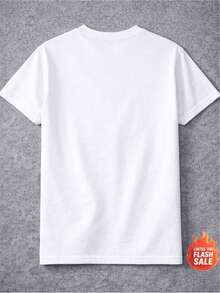 Camiseta casual de manga corta para mujer, 1 pieza, 100% algodón grueso - Cuello redondo cómodo, top suave y bonito. - Blanco - Ver 5