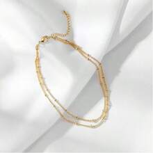 Bộ vòng chân/vòng tay vàng/bạc dành cho nữ, dây xích Cuban mạ vàng 18K, vòng chân đính hạt hình trái tim kiểu xương cá, trang sức dây đeo chân nhiều lớp chống thấm nước. - Nhiều màu - Xem 3