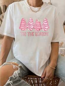 Camiseta Oversize de Manga Corta para Mujer con Estampado Gráfico de Cono de Helado "Es la Temporada" - Rosa Pastel y Blanco, Estampado de Vacaciones de Verano e Invierno, Top Casual de Manga Corta con Cuello Redondo, Lavable a Máquina, Ajuste Cómodo para Todas las Temporadas, Ideal para Navidad y Atuendos Casuales, Ropa de Mujer, Ropa para Mujeres Curvy, Tops de Mujer, Ropa de Mujer Barata, Camiseta para Mujer, Ropa de Mujer, Camiseta de Mujer, 100% Algodón - Blanco - Ver 5