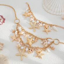 1pc Bohemian Starfish Shell Pearl Double Layer Necklace Bracelet Beach Vacation Style Jewelry - Multicolor - View 3