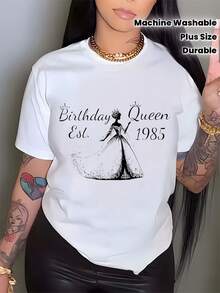 Camiseta Vintage para Mujer Talla con Estampado 'Reina del Cumpleaños 1985' - Diseño de Novia Vintage para de Cumpleaños, Edición Celebración EST. 1985, Lavable aáquina, Regalo de Cumpleaños para Mujeres de 25, 30, 35 Años (Nacidas en 1985) - Ropa de 'Reina del Cumpleaños', Prenda para Ocasiones Especiales, Cuello Redondo Clásico, Material Duradero - Camiseta Vintage de Estilo Urbano Unisex de Algodón, Manga Corta y Cuello Redondo - Blanco - Ver 7