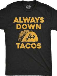 Camisetas Divertidas para Hombre con Estampado Gráfico de Comida: Siempre Listo para Tacos U1K8 - Negro - Ver 1