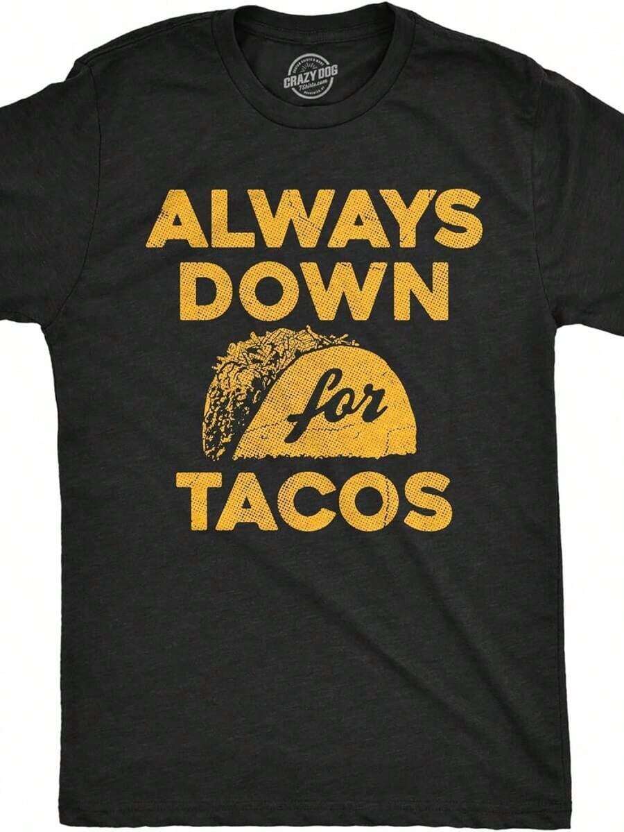 Camisetas Divertidas para Hombre con Estampado Gráfico de Comida: Siempre Listo para Tacos U1K8 - Negro - Ver 1