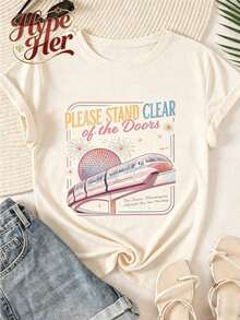 HypeHer Nueva Camiseta de Verano 2026 para Mujer, de Manga Corta, Cuello Redondo Regular, Estampado Casual con Temática de Monorail, Mezcla de Algodón, Regalo Ideal para Niñas o Mamás, Ajuste Veraniego para Mujer.Transpirable y cómoda. - Albaricoque 5 - Ver 6