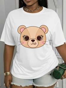 Suave, transpirable y ligera para comodidad durante todo el día. Bonito estampado de oso, camiseta cómoda lavable a máquina, estilo primavera/verano.| Manga corta, corte holgado, estilo moderno, material suave, camisa estampada, diseñada específicamente para entusiastas de la moda. Cuello redondo clásico con un corte relajado que favorece todas las formas del cuerpo y es fácil de combinar con jeans, shorts y leggings. - Negro - Ver 10