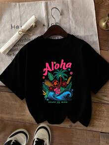 Una camiseta de manga corta para mujer, moderna, a la moda, retro, casual y holgada, adecuada para actividades al aire libre en primavera y verano.Camiseta blanca de manga corta con estampado estilo hawaiano, texto Aloha y diseño de olas y palmeras.Perfecta para vacaciones y salidas.Entrega local.Estilo cómodo y casual.Un regalo divertido para novias y madres.blusas para mujer,blusas casuales para dama,tops,, mujer premium,y2k,playeras de mujer curvy,ofertas y liquidaciones ropa mujer,playeras deportivas para mujer,,playeras de hombre, mujer,blusas>elegante LKY1 - Negro - Ver 8